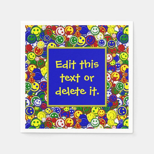 一次ハッピー顔ビーズ、4 – ブルー紙ナプキン スタンダードカクテルナプキン (正面)