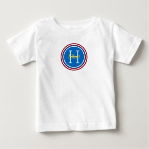 一次レッドブルーイエロー水玉模様モノグラム ベビーTシャツ