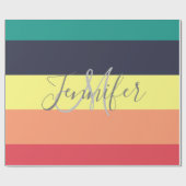 一次虹色ブロックストライプモノグラム名 ラッピングペーパー (フラット)