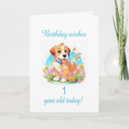 一歳の誕生日の子犬 カード