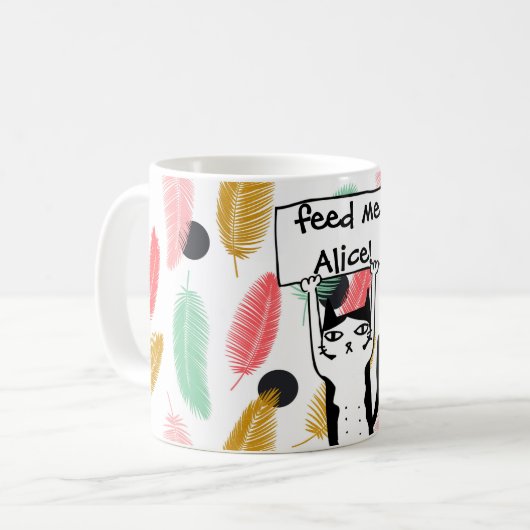 一流のおもしろいな猫と食べ物を与えます私を個人化して下さい コーヒーマグカップ (正面左)