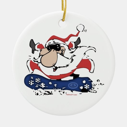 一流のオーナメントが付いているスノーボードサンタ セラミックオーナメント (正面)