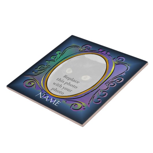 一流のタイルが付いている青い楕円形の写真フレーム タイル (側面)