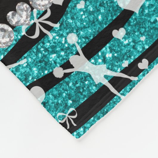 一流のターコイズのグリッターのシマウマのストライプなチアリーティング フリースブランケット (角)