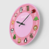 一流のテンプレートのピンクの漫画の生き物 ラージ壁時計 (傾斜)