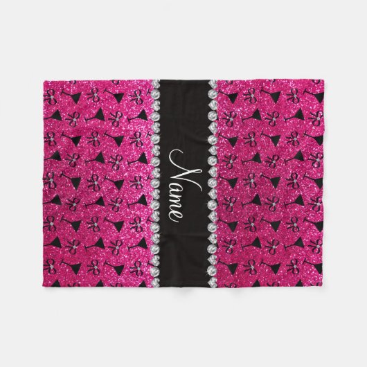 一流のネオンショッキングピンクのグリッターのカクテルグラスの弓 フリースブランケット (正面(横))