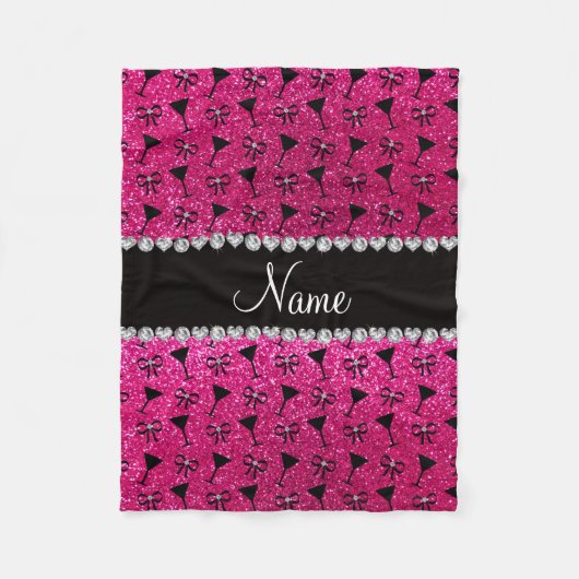 一流のネオンショッキングピンクのグリッターのカクテルグラスの弓 フリースブランケット (正面)