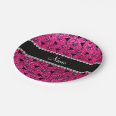 一流のネオンショッキングピンクのグリッターのカクテルグラスの弓 ペーパープレート (アングル)