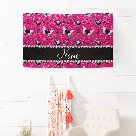 一流のネオンショッキングピンクのグリッターのギターのハートは飛びます 横断幕 (インサイチュ)