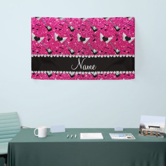 一流のネオンショッキングピンクのグリッターのギターのハートは飛びます 横断幕 (トレードショー)