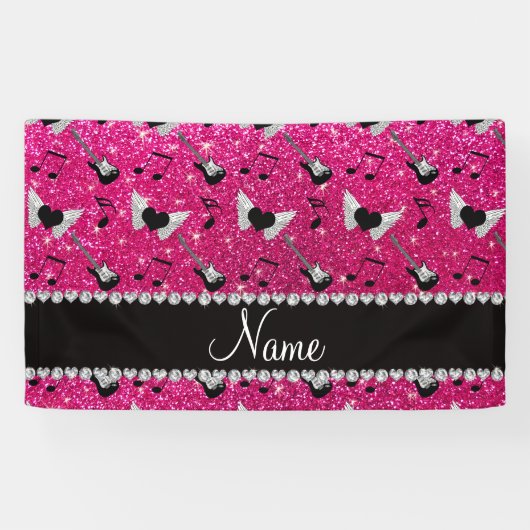 一流のネオンショッキングピンクのグリッターのギターのハートは飛びます 横断幕 (横)