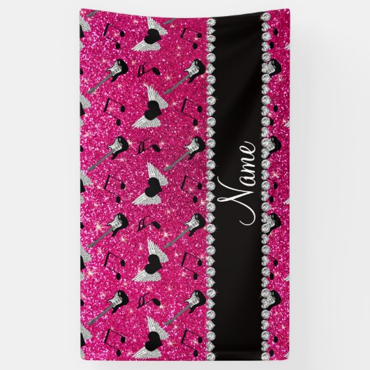 一流のネオンショッキングピンクのグリッターのギターのハートは飛びます 横断幕 (縦)