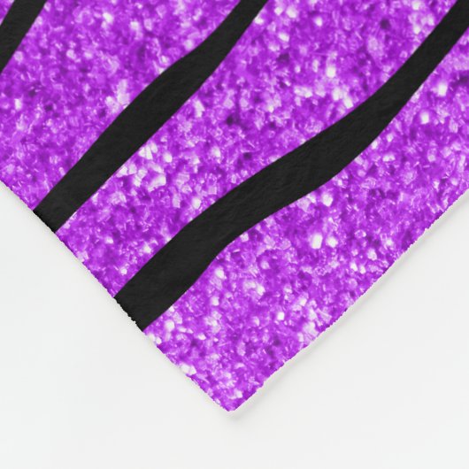 一流のネオン紫色のターコイズのグリッターのシマウマは縞で飾ります フリースブランケット (角)