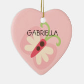 一流のハートのピンクの蝶 セラミックオーナメント (右)