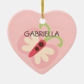 一流のハートのピンクの蝶 セラミックオーナメント (正面)