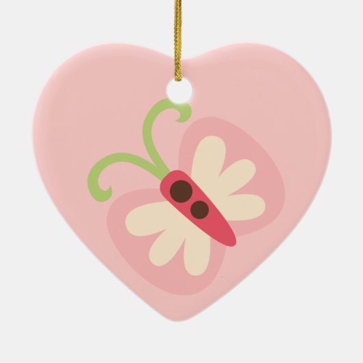 一流のハートのピンクの蝶 セラミックオーナメント (裏面)