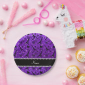 一流のパリのeiffekタワーのインディゴの紫色のグリッター ペーパープレート (パーティー)