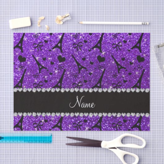 一流のパリのeiffekタワーのインディゴの紫色のグリッター 薄葉紙 (クラフト)