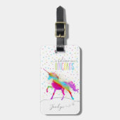 一流のパーソナライズな虹のユニコーンの金ゴールドのグリッターを加えて下さい ラゲッジタグ (正面縦)