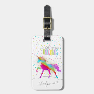 一流のパーソナライズな虹のユニコーンの金ゴールドのグリッターを加えて下さい ラゲッジタグ
