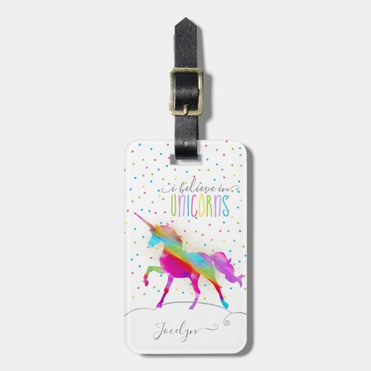 一流のパーソナライズな虹のユニコーンの金ゴールドのグリッターを加えて下さい ラゲッジタグ (正面縦)