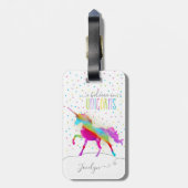 一流のパーソナライズな虹のユニコーンの金ゴールドのグリッターを加えて下さい ラゲッジタグ (裏面縦)