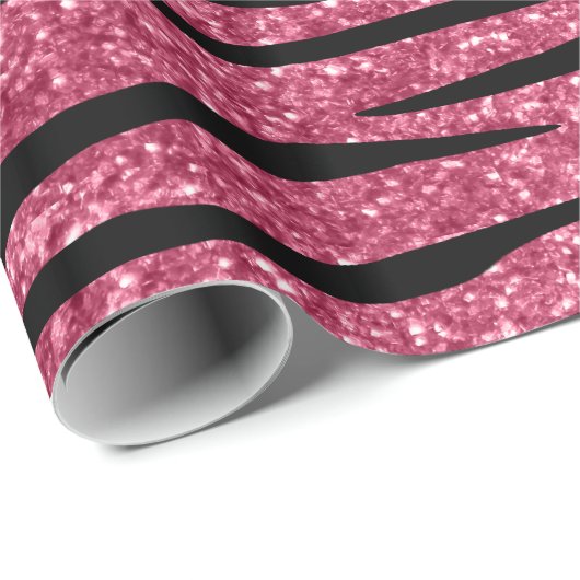 一流のピンクのグリッターのシマウマを縞で飾ります個人化して下さい ラッピングペーパー (ロールコーナー)
