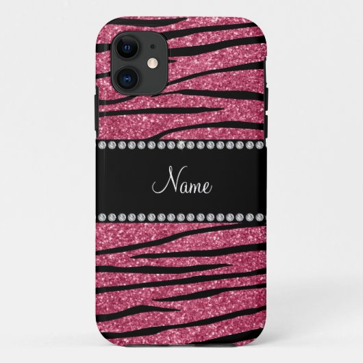 一流のピンクのグリッターのシマウマを縞で飾ります個人化して下さい Case-Mate iPhoneケース (裏面)