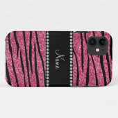 一流のピンクのグリッターのシマウマを縞で飾ります個人化して下さい Case-Mate iPhoneケース (裏面(横))
