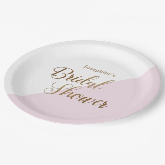 一流のピンクの金ゴールドのブライダルシャワーの原稿がある花嫁 ペーパープレート (アングル)