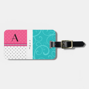 一流のモノグラムのターコイズはピンクの水玉模様渦巻きます ラゲッジタグ