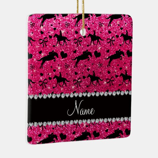 一流のローズピンクのグリッターの乗馬のハートの弓 セラミックオーナメント (右)