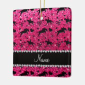 一流のローズピンクのグリッターの乗馬のハートの弓 セラミックオーナメント (左)