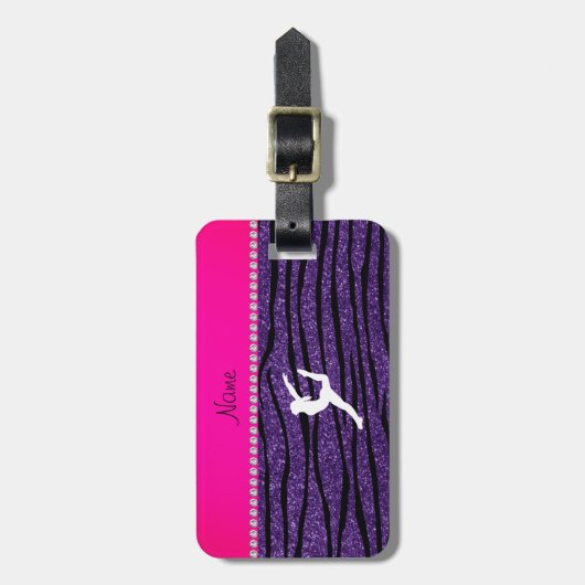 一流の体育専門家の紫色のグリッターのシマウマは縞で飾ります ラゲッジタグ (正面縦)