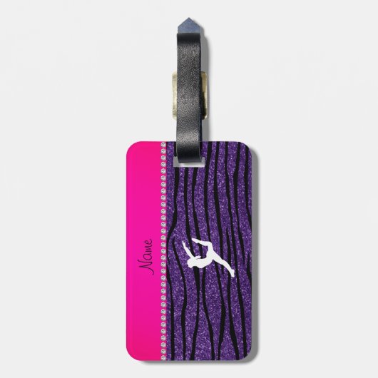 一流の体育専門家の紫色のグリッターのシマウマは縞で飾ります ラゲッジタグ (裏面縦)