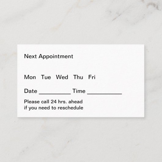 一流の医学博士の家族の実践 予約カード (裏面)