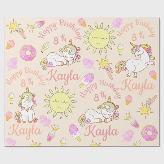 一流の年齢のモモのユニコーンの誕生会を個人化して下さい ラッピングペーパー (フラット)