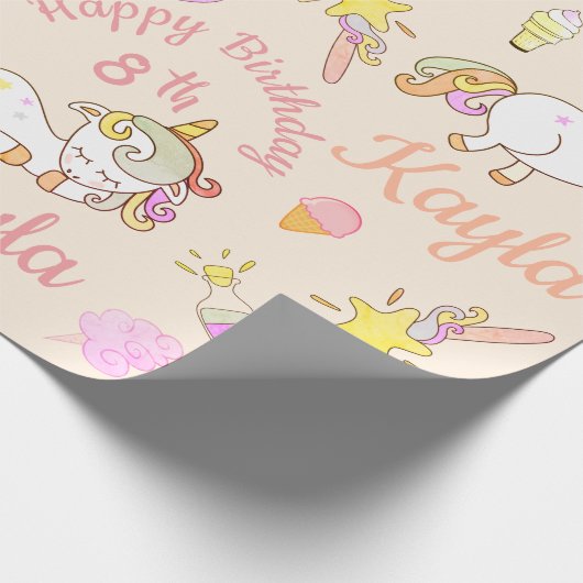 一流の年齢のモモのユニコーンの誕生会を個人化して下さい ラッピングペーパー (角)