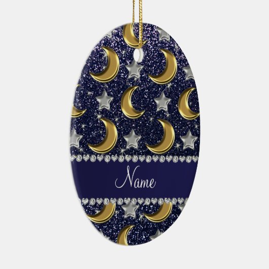 一流の濃紺のグリッターの金ゴールドによっては銀製の星がうろつきます セラミックオーナメント (右)