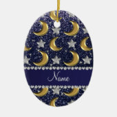 一流の濃紺のグリッターの金ゴールドによっては銀製の星がうろつきます セラミックオーナメント (正面)