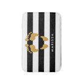 一流の白黒ストライプとの金ゴールドの足跡 バスマット (正面縦)