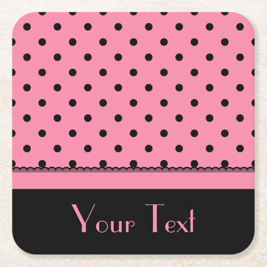 一流の管のソックスの黒の水玉模様のショッキングピンク スクエアペーパーコースター (正面)