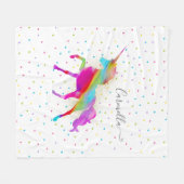 一流の金ゴールドのグリッターの虹のユニコーン媒体をまたは大きい加えて下さい フリースブランケット (正面(横))