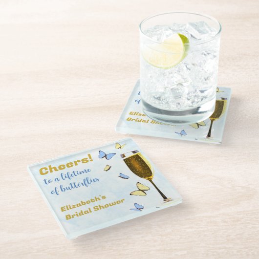 一生の蝶をお祝いして　ブライダルシャワー ガラスコースター (アングル)