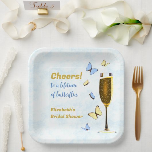 一生の蝶をお祝いしよう！ ブライダルシャワー ペーパープレート (ウェディング)