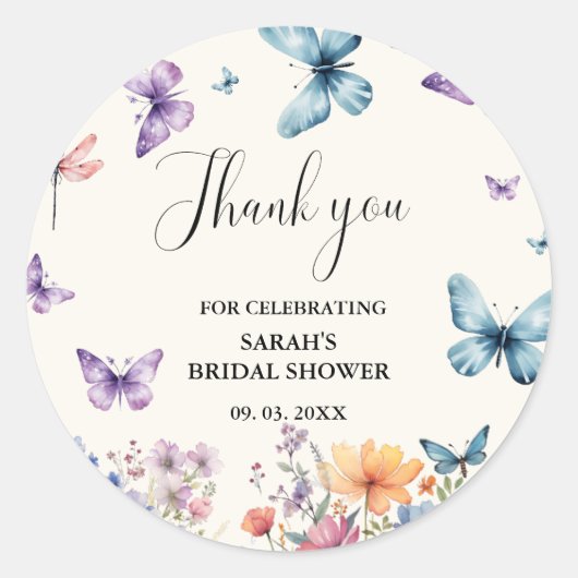 一生の蝶 ブライダルシャワーの感謝を込めて ラウンドシール (正面)