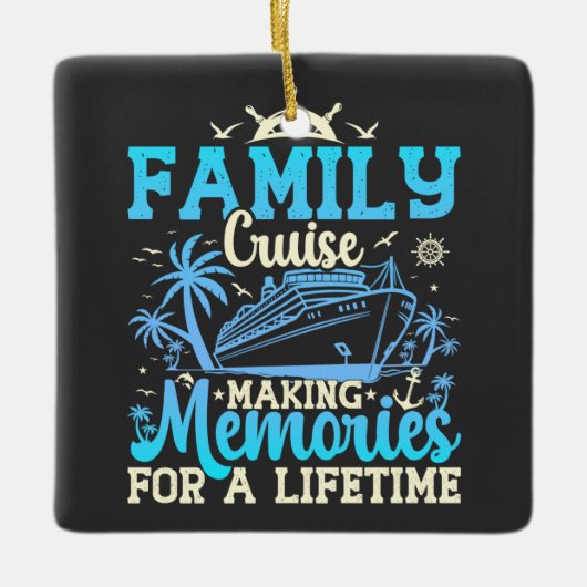 一生忘れられない思い出を作る家族旅行おもしろい セラミックオーナメント (正面)
