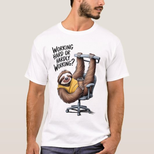 一生懸命働いているのか、ほとんど働いていないのか ナマケモノ Tシャツ (正面)