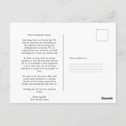 一生続く思い出：家族の日 ポストカード (裏面)