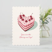 一番上にチェリーが乗ったかわいいハート型ケーキ バレンタインデー シーズンカード (スタンド正面)